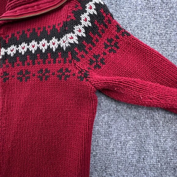 Eddie Bauer Knit Sweater Small Red Full Zip Outdoor Long Sleeve Fair Isle - Picture 8 of 10